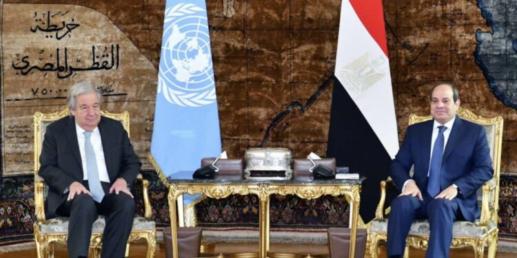 الرئيس السيسي وأمين عام الأمم المتحدة يتوافقان حول الرفض التام لتهجير الفلسطينيين