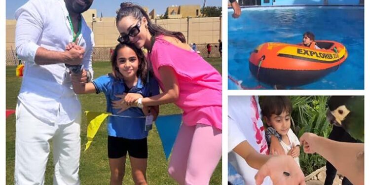 تامر حسني وبسمة بوسيل يشاركان أبنائهما اليوم الرياضي