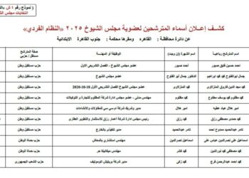 الوطنية للانتخابات تعلن الكشوف المبدئية لأسماء المترشحين لعضوية مجلس الشيوخ 2025 بالقاهرة