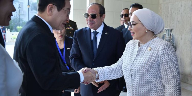 السيدة انتصار السيسي قرينة رئيس الجمهورية ترحب بالسيدة الأولى لكوريا الجنوبية