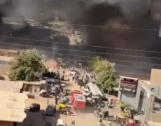 حريق ضخم يلتهم مخزن موكيت في البراجيل بمركز أوسيم – الجيزة