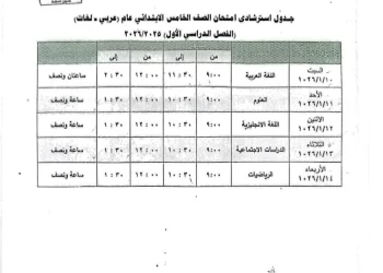اعتماد جداول امتحانات الفصل الدراسي الأول 2026 لصفوف النقل والشهادات بالجيزة