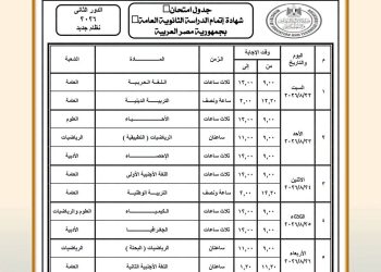 التعليم تكشف جدول امتحانات الدور الثاني لشهادة الثانوية العامة 2025 / 2026